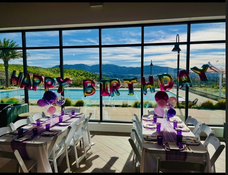 Kids birthday party with pool view